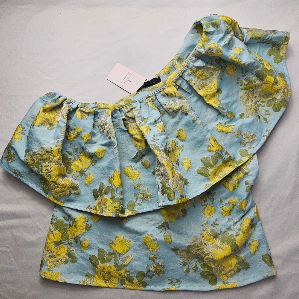 Abbey Glass M Medium Clementine One Shoulder Floral Ruffle Blouse Top NWT 1264